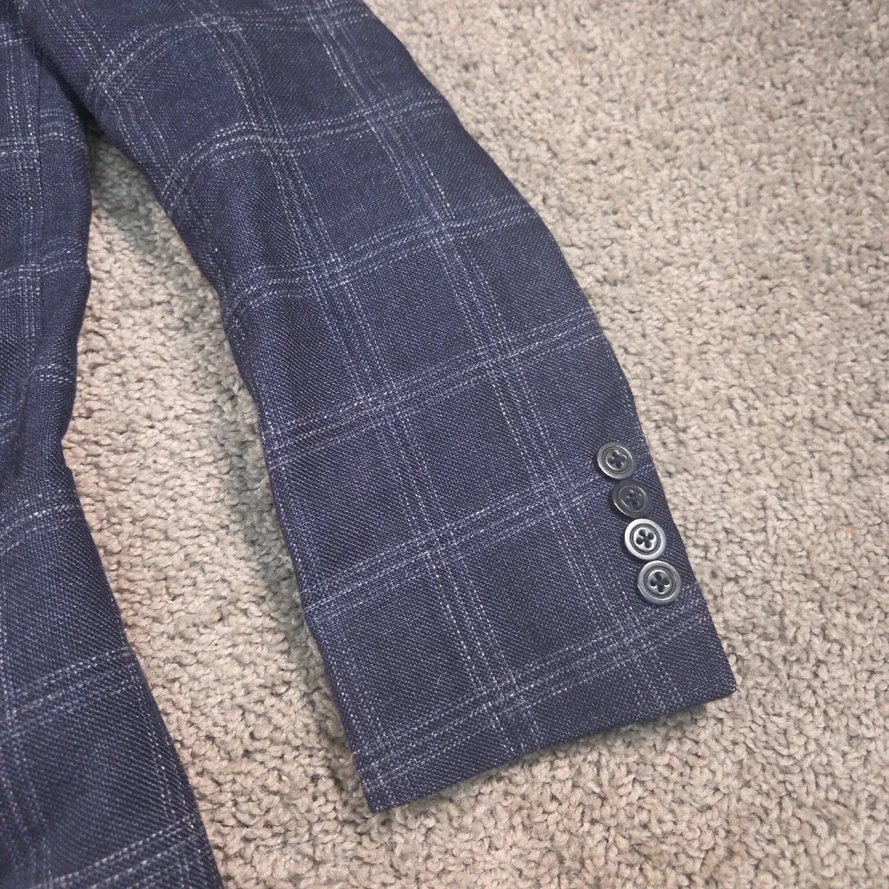 Samuelsohn Wool Linen Blazer 40R Blue Plaid Altered Fits Like 36 S Windowpane